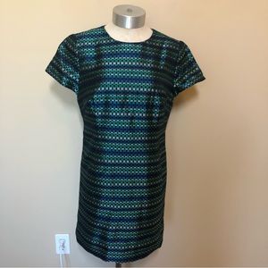 Shoshanna Aegean jacquard Julia shift dress mini emerald multi
